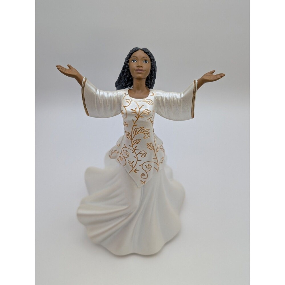 Ebony Treasures Joie Praise Dancer Figurine African American White Gold Resin